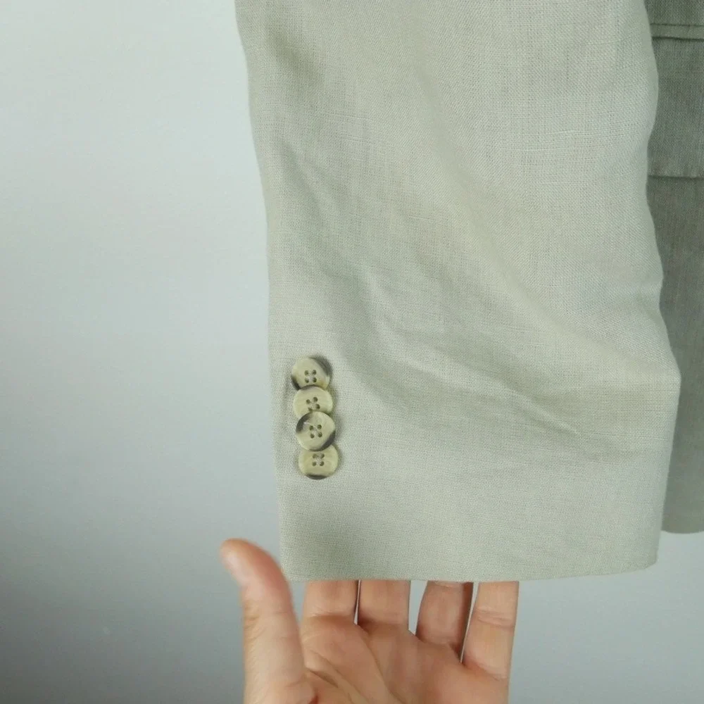 Saks‎ Fifth Avenue Mens 42R Blazer 100% Linen 2 Button Sport Coat Beige Preppy